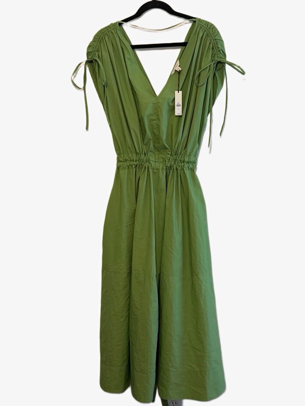 NWT Banana Republic Poplin Ruched-Shoulder Maxi Dress Grassy Fields Green, XXL